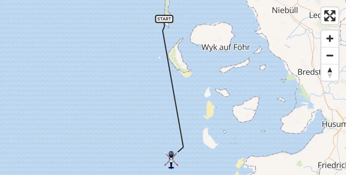 Flugroute Polizeihubschrauber Hörnum (Sylt) - Hörnum (Sylt), 21 Februar 2026, 13:21