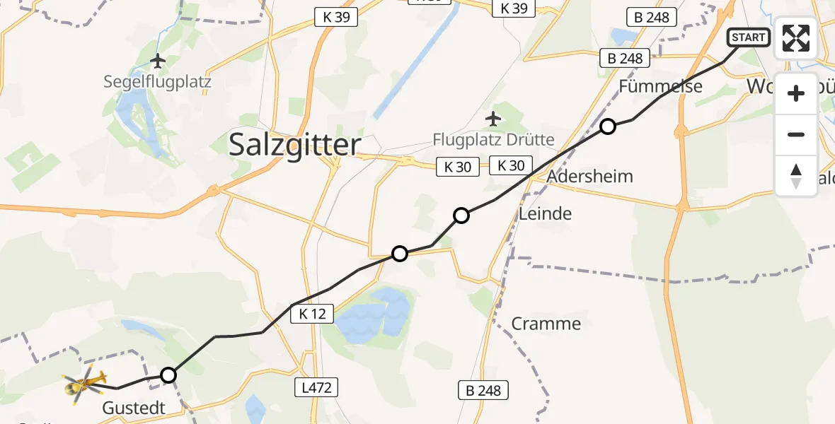 Flugroute Rettungshubschrauber Wolfenbüttel - Oelber am weißen Wege, 21 Februar 2026, 13:27