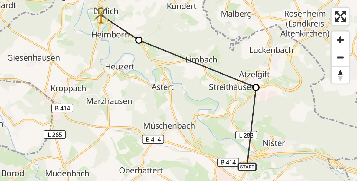 Flugroute Rettungshubschrauber Hachenburg - Ehrlich, 21 Februar 2026, 13:28