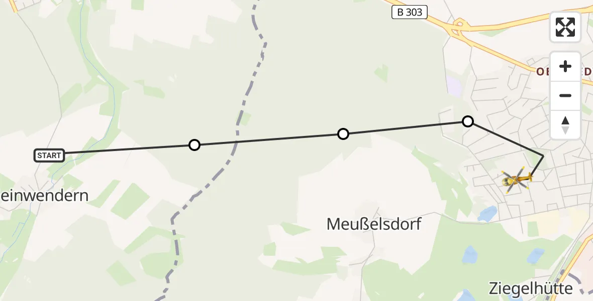 Flugroute Rettungshubschrauber Kleinwendern - Fichtelgebirge Hospital Marktredwitz Heliport, 21 Februar 2026, 13:37