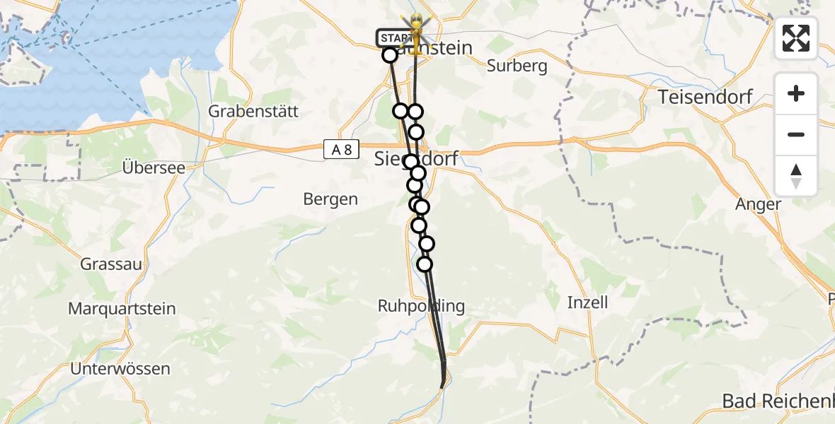 Flugroute Rettungshubschrauber Traunstein Hospital Helipad - Traunstein, 21 Februar 2026, 14:09