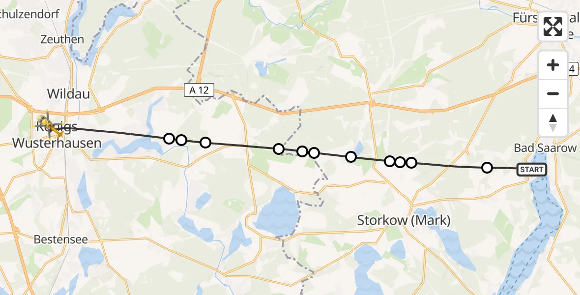 Routekaart van de vlucht: Rettungshubschrauber nach Königs Wusterhausen, Dr.-Hans-Bredow-Straße
