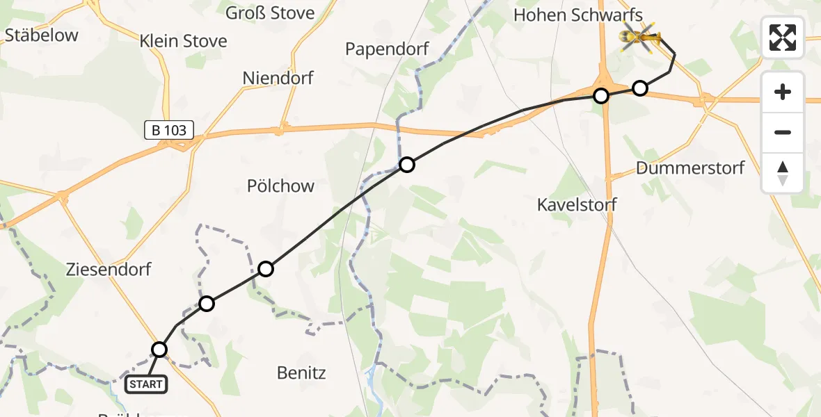 Routekaart van de vlucht: Ambulanzhubschrauber nach Dummerstorf, Zum Fuchsbau