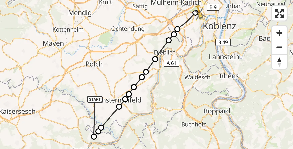 Routekaart van de vlucht: Ambulanzhubschrauber nach Koblenz, Im Metternicher Feld