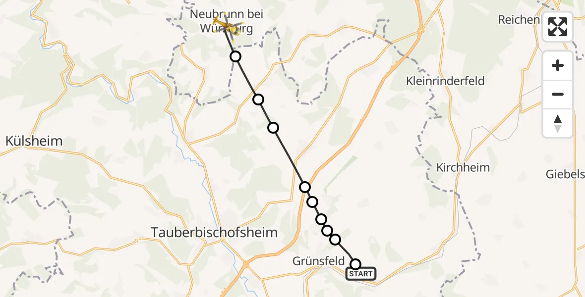Flugroute Rettungshubschrauber Zimmern - Neubrunn, 21 Februar 2026, 14:51