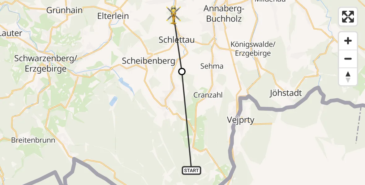 Flugroute Rettungshubschrauber Oberwiesenthal - Dörfel, 21 Februar 2026, 14:54