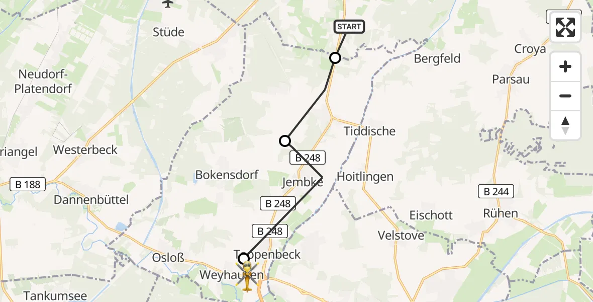 Routekaart van de vlucht: Rettungshubschrauber nach Weyhausen, Wolfsburger Straße