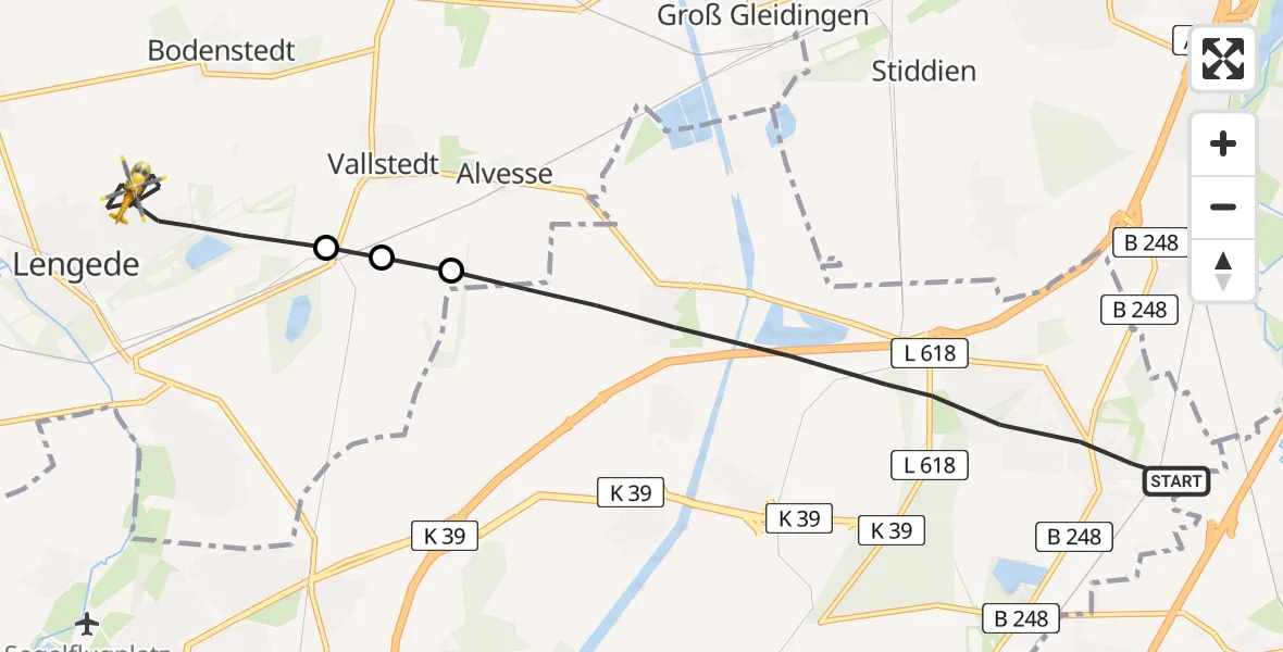 Flugroute Rettungshubschrauber Ortschaft SZ-Nord-Ost - Lengede, 21 Februar 2026, 14:59