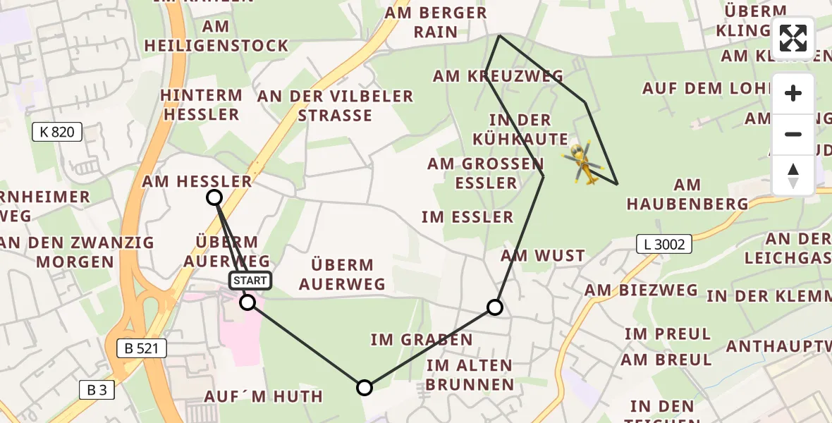 Flugroute Rettungshubschrauber Frankfurt am Main Accident Hospital Roof Helipad (CHX2) - Ost, 21 Februar 2026, 15:06