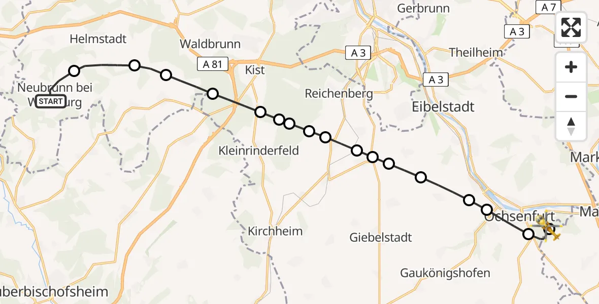 Routekaart van de vlucht: Rettungshubschrauber nach Ochsenfurt Hospital Heliport