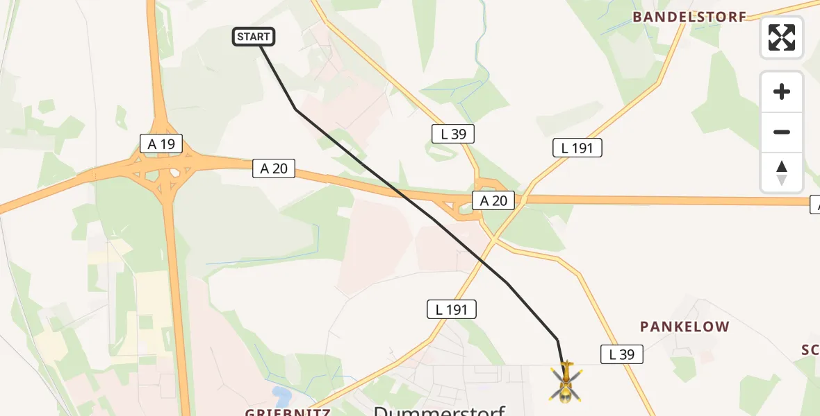 Flugroute Ambulanzhubschrauber Dummerstorf - Dummerstorf, 21 Februar 2026, 15:41