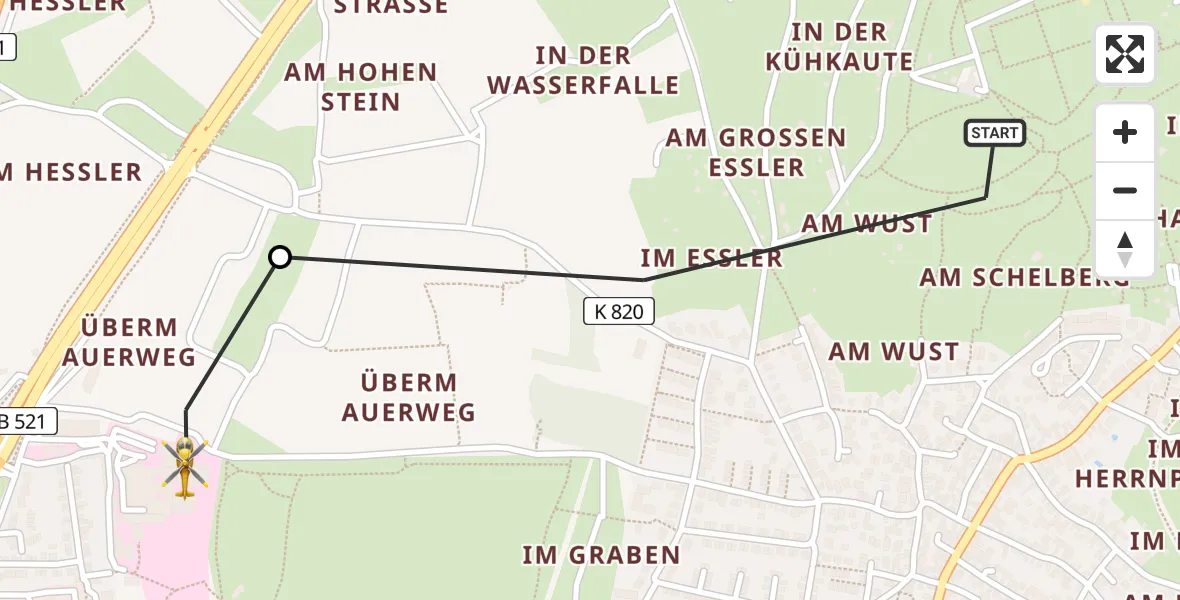 Flugroute Rettungshubschrauber Ost - Frankfurt am Main Accident Hospital Roof Helipad (CHX2), 21 Februar 2026, 15:52