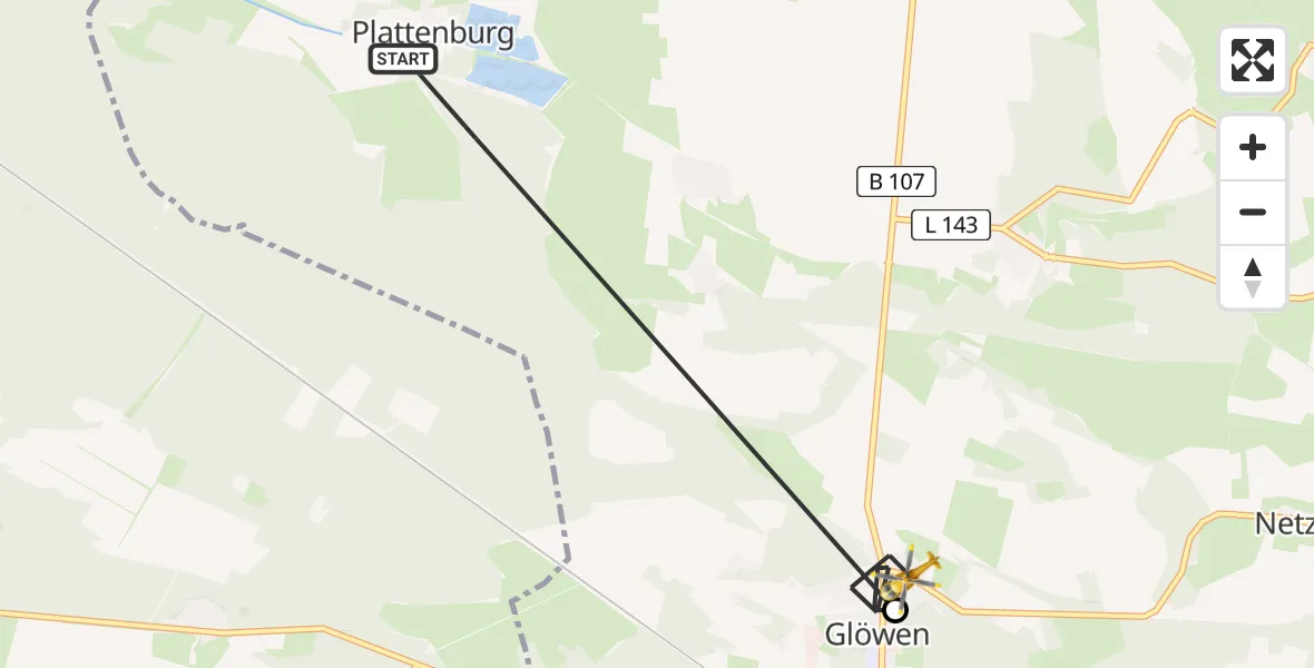 Flugroute Rettungshubschrauber Plattenburg - Glöwen, 21 Februar 2026, 16:17