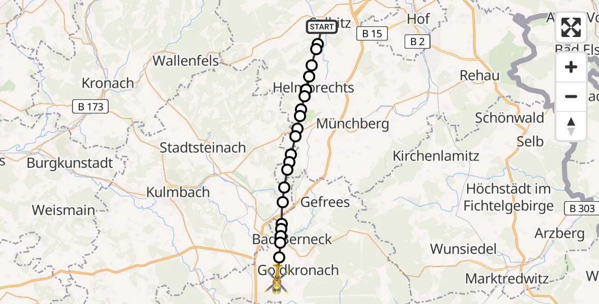Flugroute Rettungshubschrauber Weidesgrün - Deps, 21 Februar 2026, 16:26