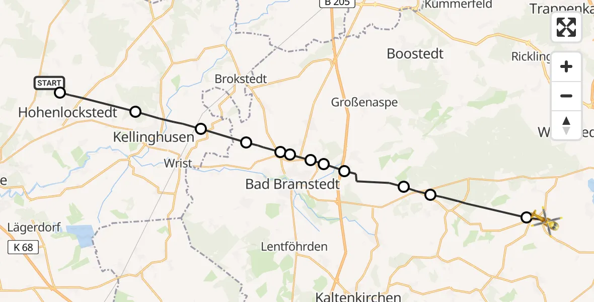 Flugroute Rettungshubschrauber Hohenlockstedt - Todesfelde, 21 Februar 2026, 16:32