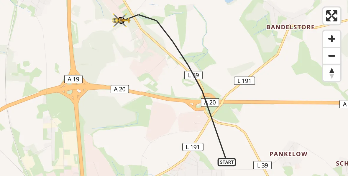 Flugroute Ambulanzhubschrauber Dummerstorf - Hohen Schwarfs, 21 Februar 2026, 16:36
