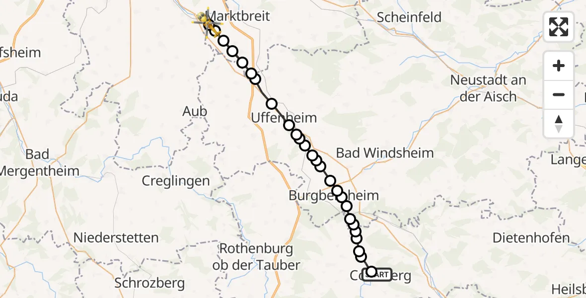 Flugroute Rettungshubschrauber Bieg - Ochsenfurt, 21 Februar 2026, 16:56