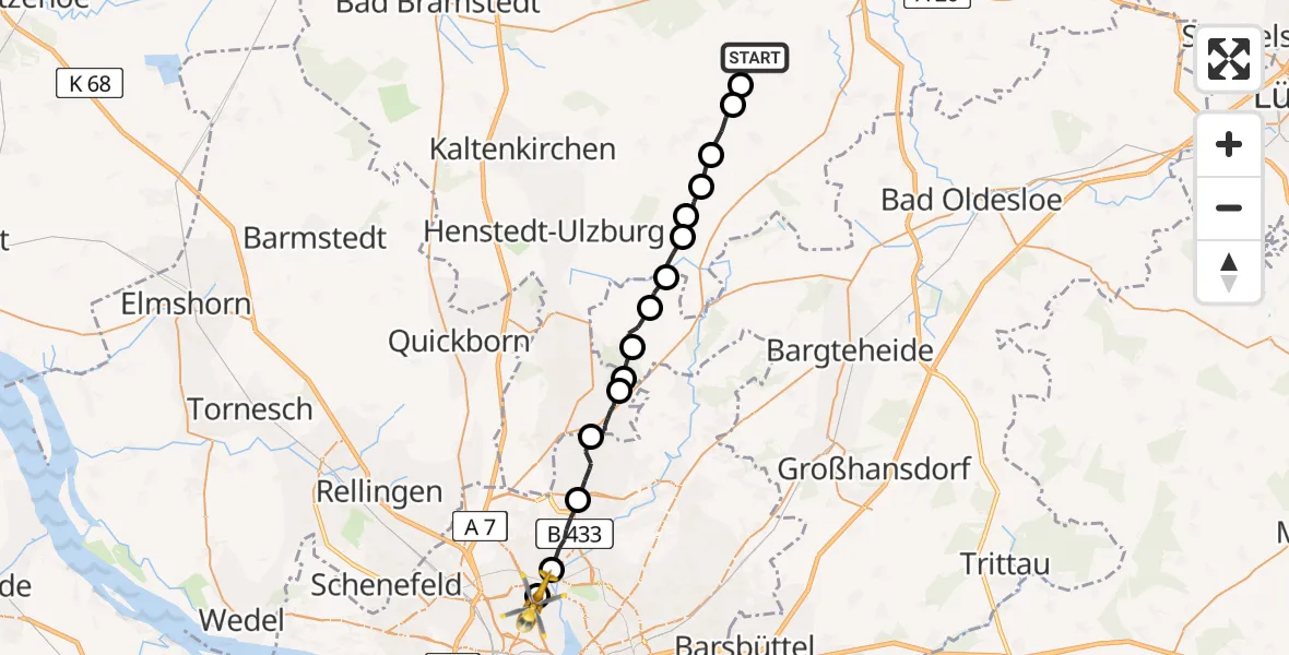 Routekaart van de vlucht: Rettungshubschrauber nach University of Hamburg Medical Center Eppendorf Helipad