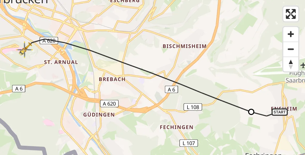 Routekaart van de vlucht: Rettungshubschrauber nach Saarbrücken, Winterberg