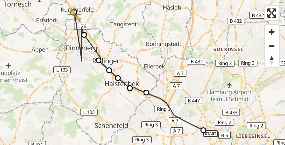 Routekaart van de vlucht: Rettungshubschrauber nach Kummerfeld, A 23