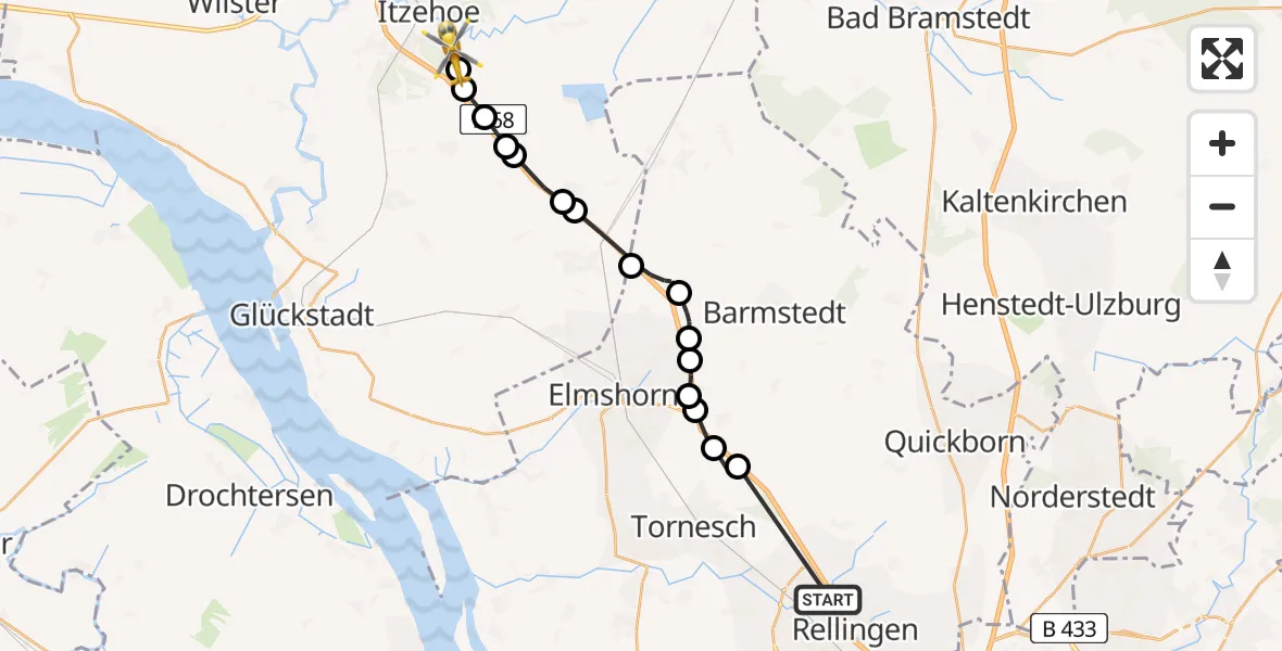 Routekaart van de vlucht: Rettungshubschrauber nach Münsterdorf, Mühlenstraße