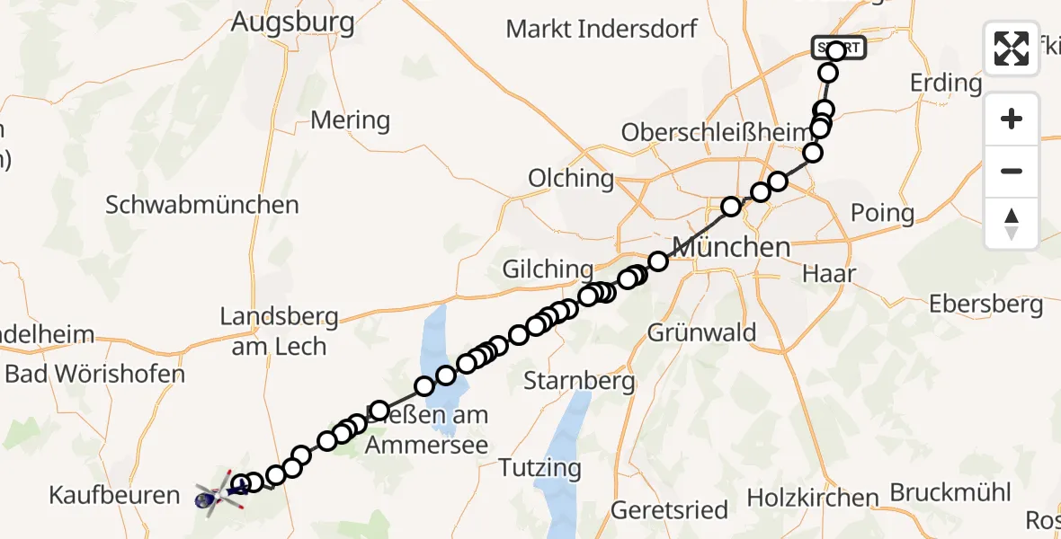 Flugroute Polizeihubschrauber Freising - Frankenhofen, 22 Februar 2026, 06:48
