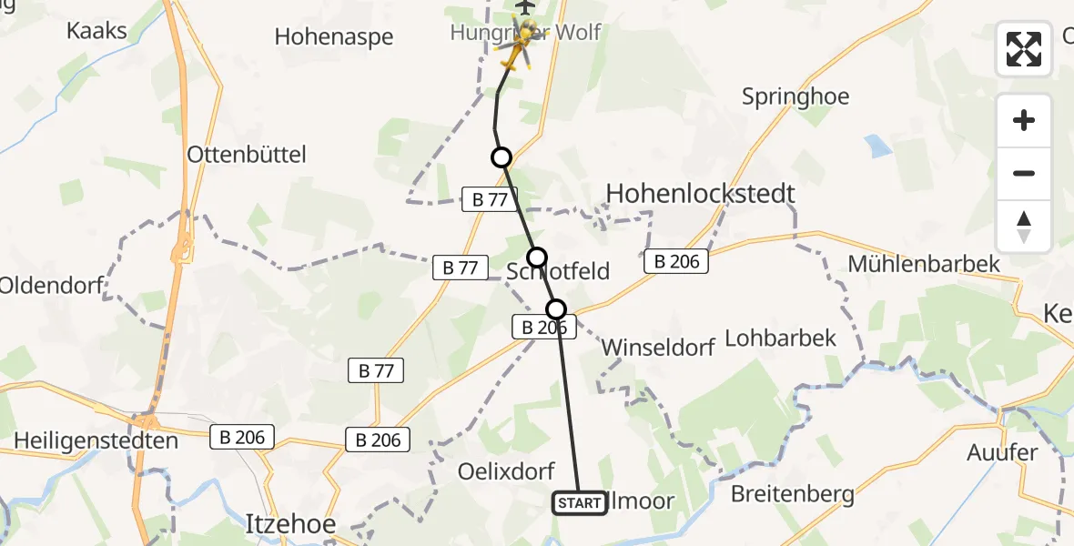 Routekaart van de vlucht: Rettungshubschrauber nach Hohenlockstedt, Hungriger Wolf