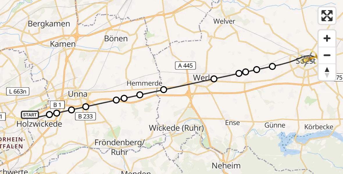 Routekaart van de vlucht: Ambulanzhubschrauber nach Soest, Walburger-Osthofen-Wallstraße