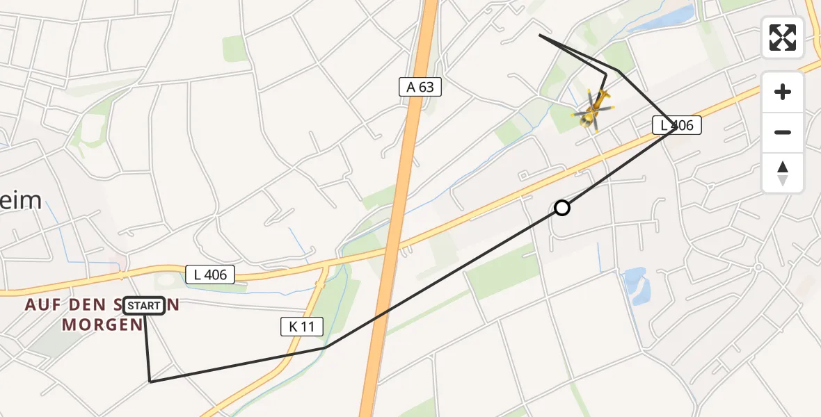 Flugroute Rettungshubschrauber Weinheim - Alzey, 22 Februar 2026, 08:51