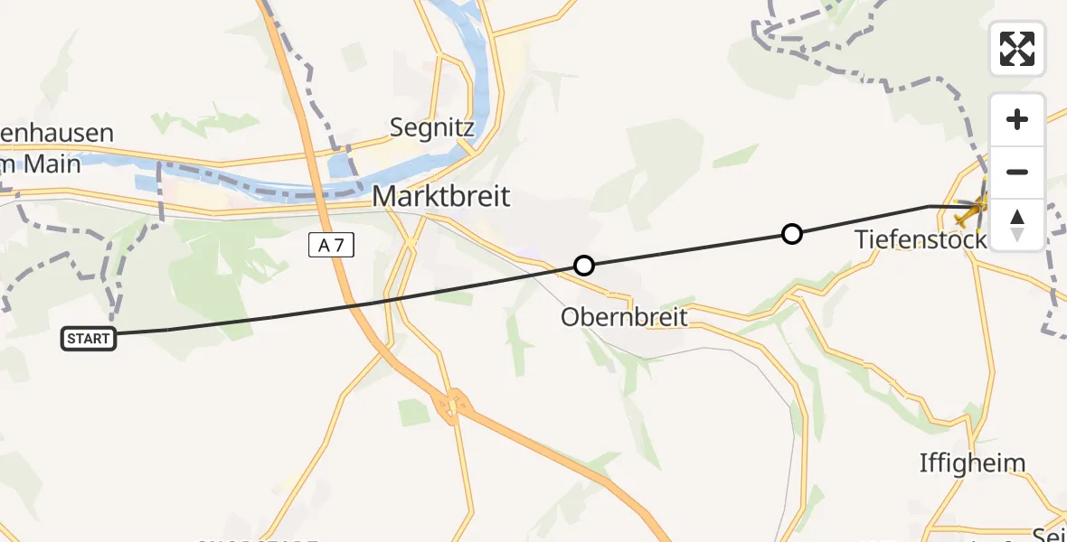 Flugroute Rettungshubschrauber Marktbreit - Tiefenstockheim, 22 Februar 2026, 08:52