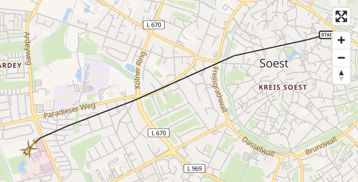 Flugroute Ambulanzhubschrauber Soest - Soest, 22 Februar 2026, 08:57