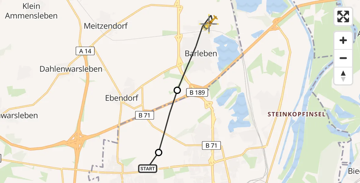 Flugroute Rettungshubschrauber Magdeburg Hospital Heliport - Barleben, 22 Februar 2026, 08:57