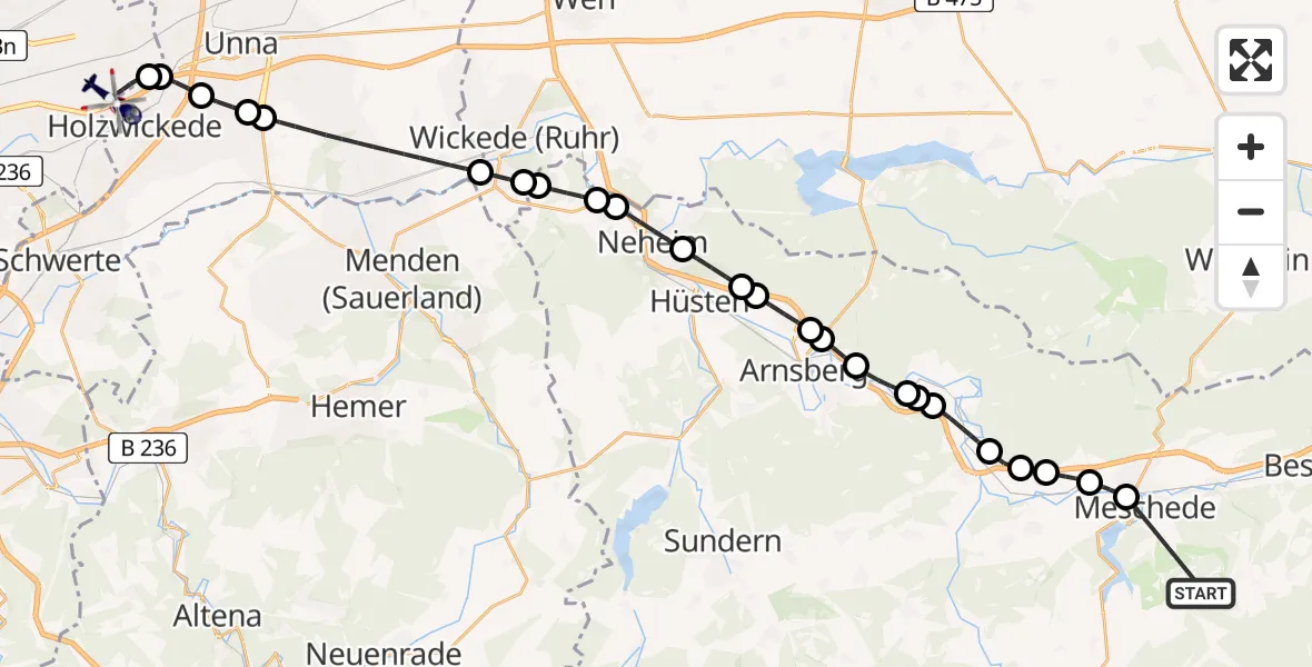 Flugroute Polizeihubschrauber Remblinghausen - Dortmund Airport, 22 Februar 2026, 09:02