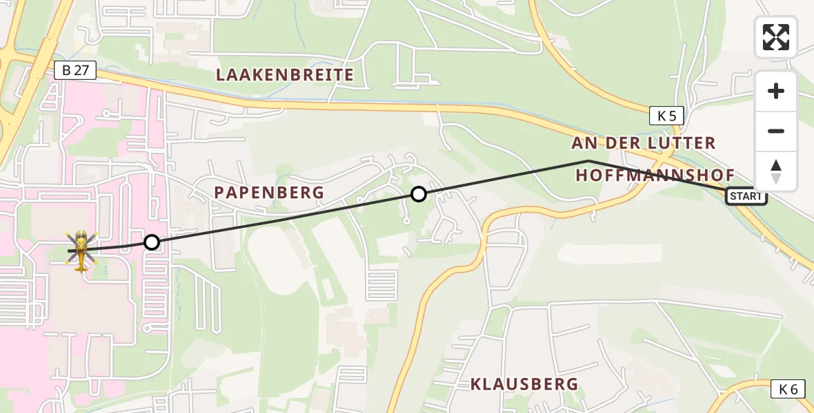 Flugroute Rettungshubschrauber Göttingen - Göttingen University Clinic Heliport, 22 Februar 2026, 09:09