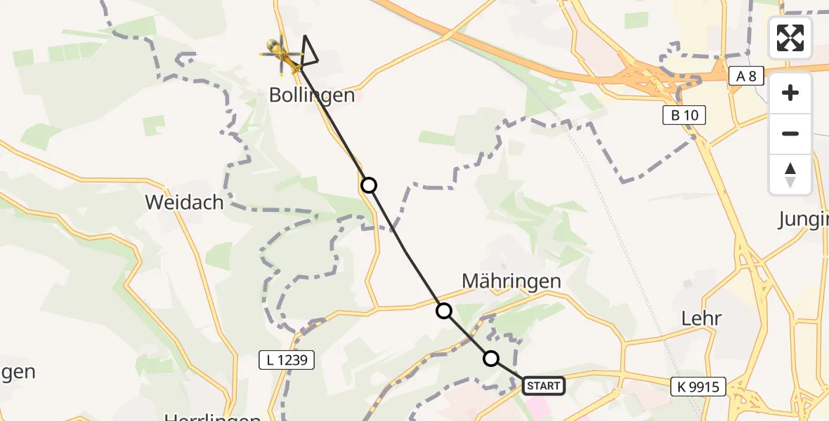 Flugroute Rettungshubschrauber ADAC Air Rescue Station Ulm (Christoph 22) - Bollingen, 22 Februar 2026, 09:17