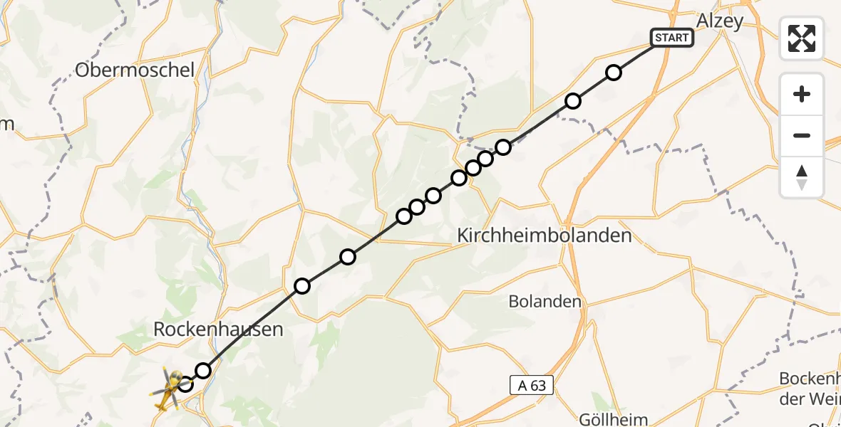 Routekaart van de vlucht: Rettungshubschrauber nach Imsweiler UL