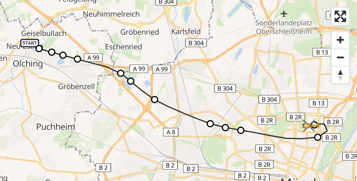 Routekaart van de vlucht: Rettungshubschrauber nach München, Kölner Platz