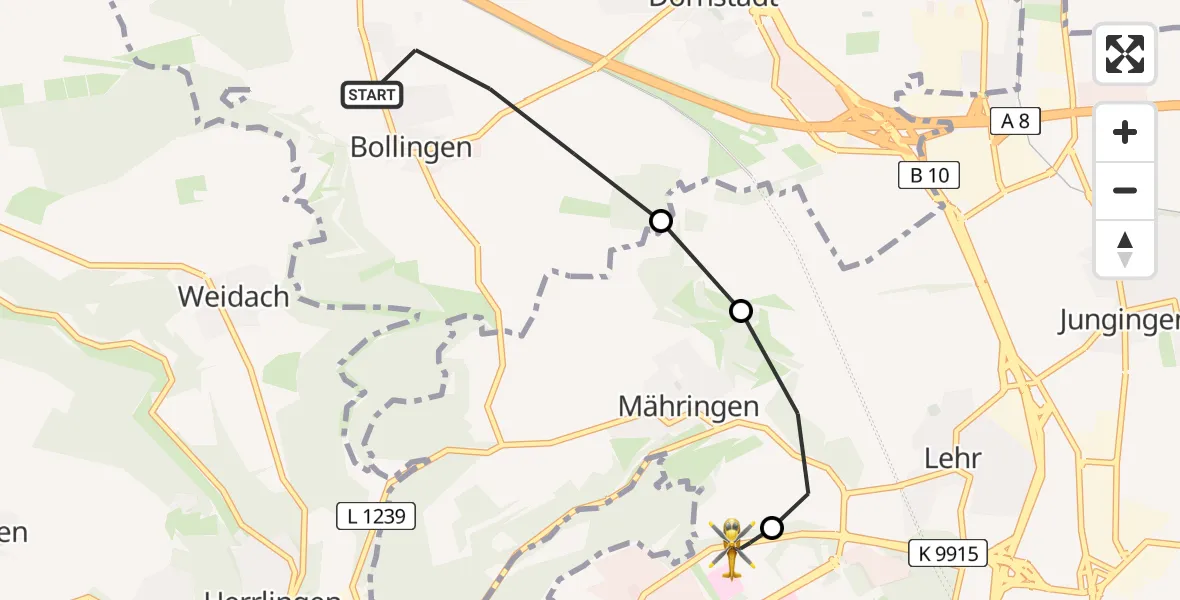 Flugroute Rettungshubschrauber Bollingen - ADAC Air Rescue Station Ulm (Christoph 22), 22 Februar 2026, 09:46