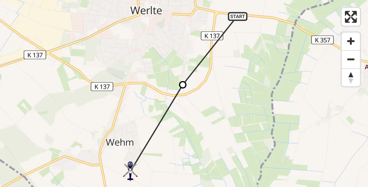 Flugroute Polizeihubschrauber Werlte - Wehm, 22 Februar 2026, 10:00