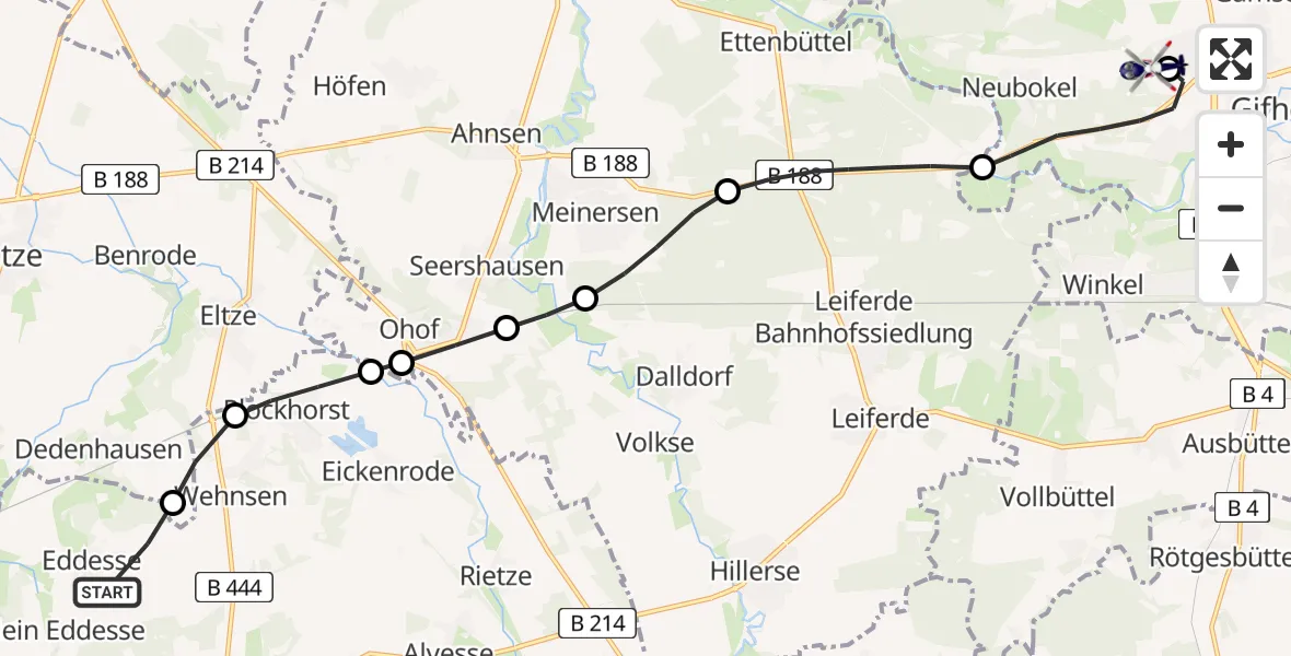 Flugroute Polizeihubschrauber Eddesse - Gifhorn Federal Police Heliport, 22 Februar 2026, 10:01