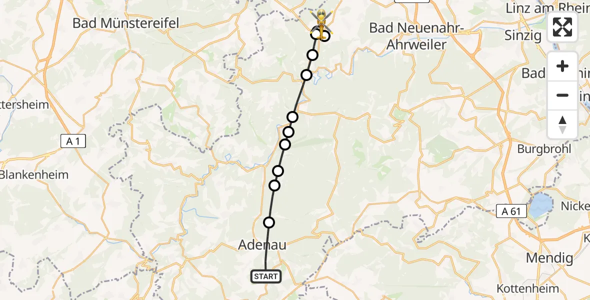 Routekaart van de vlucht: Ambulanzhubschrauber nach Kalenborn, B 257
