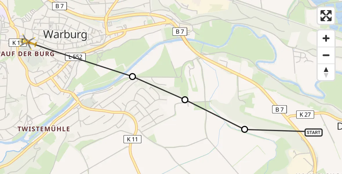 Routekaart van de vlucht: Rettungshubschrauber nach Warburg, Sackstraße