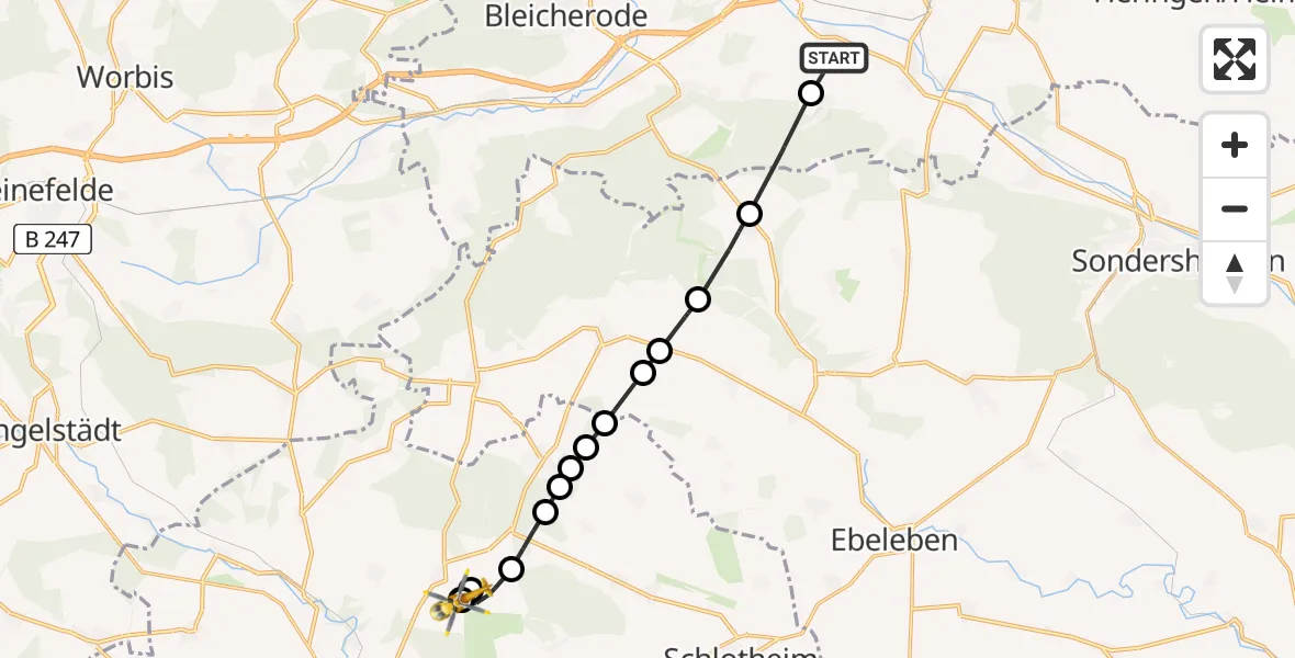 Flugroute Rettungshubschrauber Nohra - Windeberg, 22 Februar 2026, 10:19