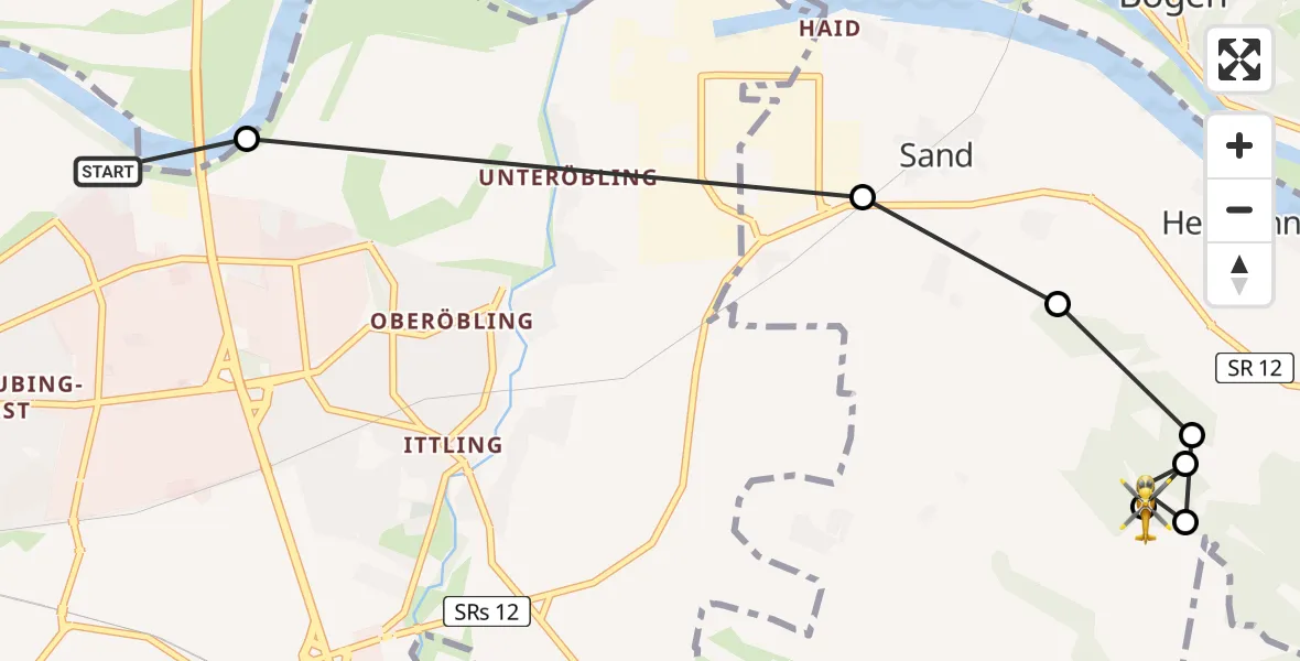 Flugroute Rettungshubschrauber Straubing - Schambach, 22 Februar 2026, 10:36