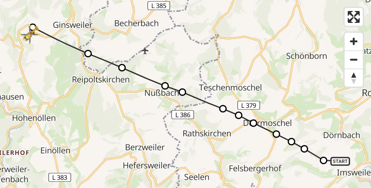Flugroute Rettungshubschrauber Imsweiler UL - Cronenberg, 22 Februar 2026, 10:40