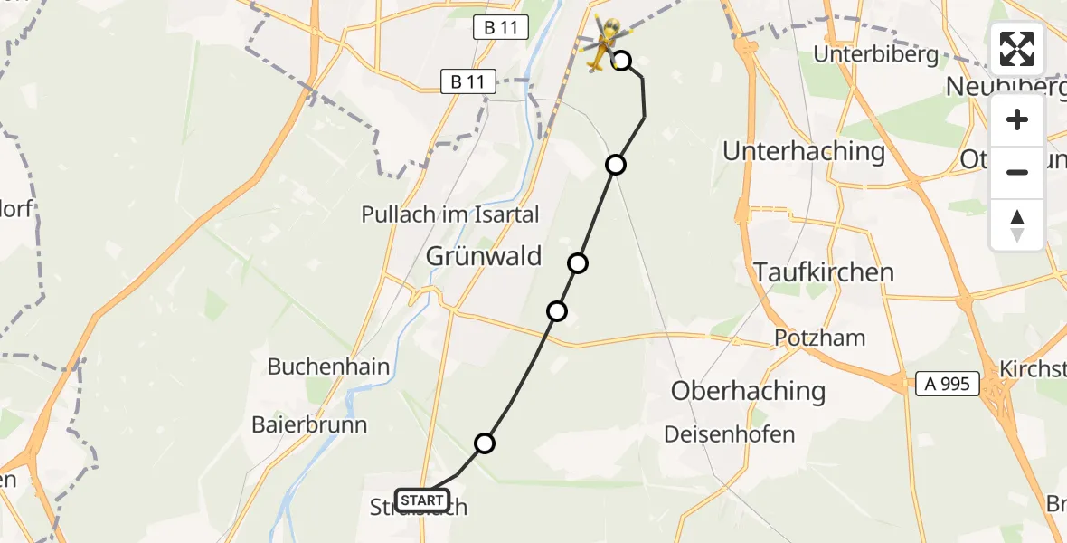 Flugroute Rettungshubschrauber Straßlach-Dingharting - ADAC Air Rescue Center Heliport (Christoph 1), 22 Februar 2026, 11:00