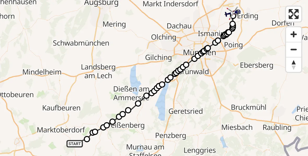 Flugroute Polizeihubschrauber Steinbach - Oberding, 22 Februar 2026, 11:07