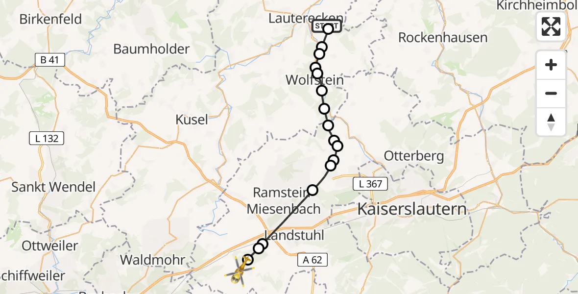 Flugroute Rettungshubschrauber Cronenberg - Langwieden, 22 Februar 2026, 11:12