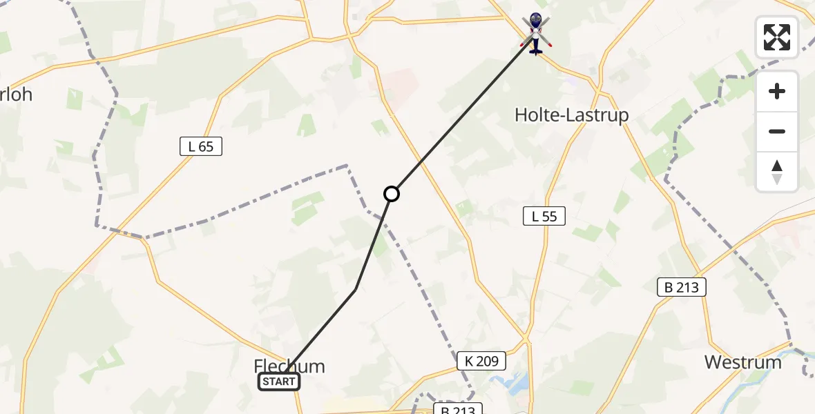 Flugroute Polizeihubschrauber Flechum - Holte-Lastrup, 22 Februar 2026, 11:15