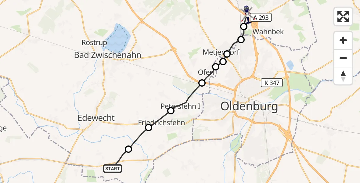 Flugroute Polizeihubschrauber Edewecht - Hankhausen II, 22 Februar 2026, 11:32